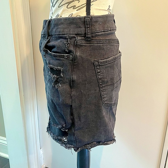 American Eagle Outfitters Distressed Black Denim Skirt - Picture 8 of 16